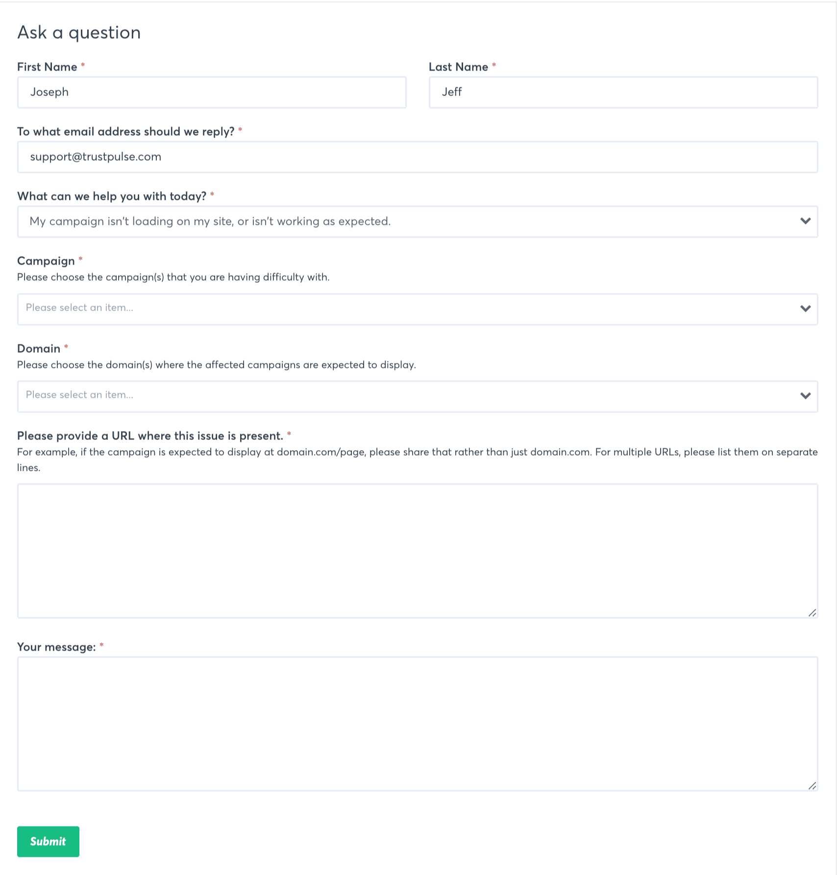 fill the support form with the details of your issue, domain and affected campaign