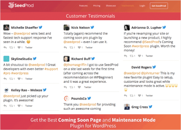 twitter feed of testimonials example