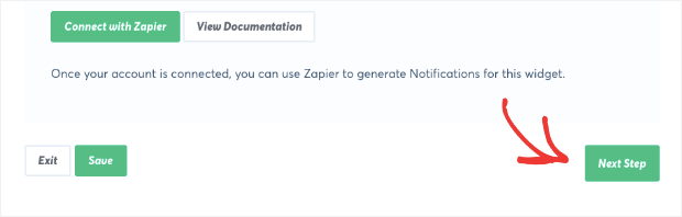 Click next step after choosing zapier