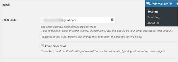 congifure from email address in wp mail smtp