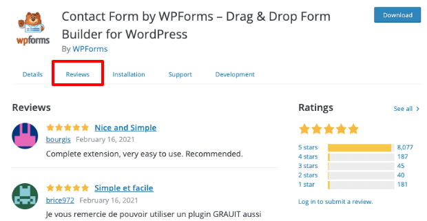 ratings and reviews on wordpress