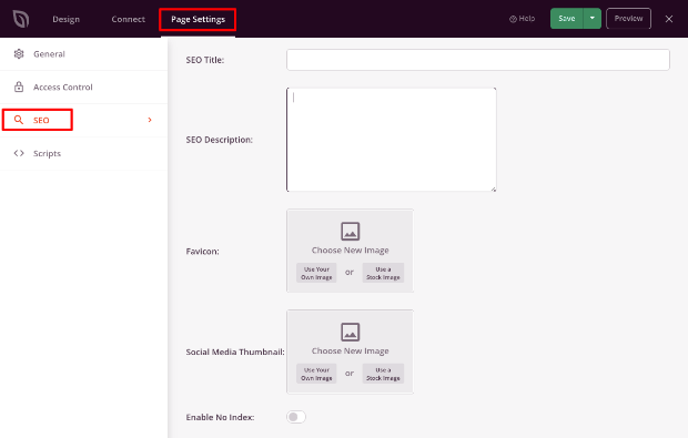 SEO settings in SeedProd