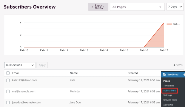 Subscriber overview in SeedProd