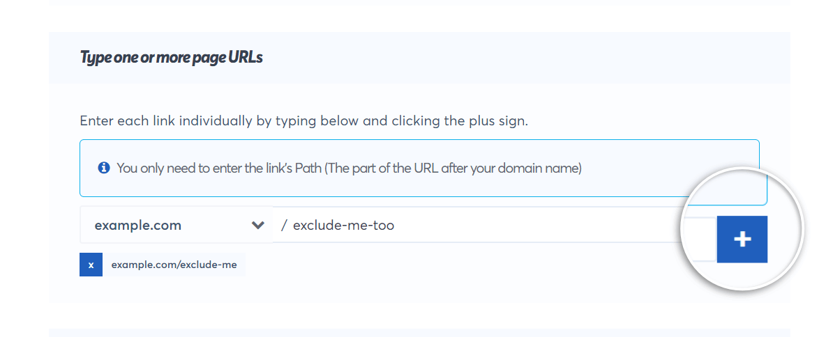 add the URL slugs you want to exclude and click the plus button