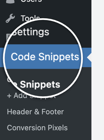 select code snippets from the dashboard side menu