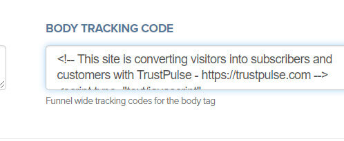 add the trustpulse embed code to the body tracking code section
