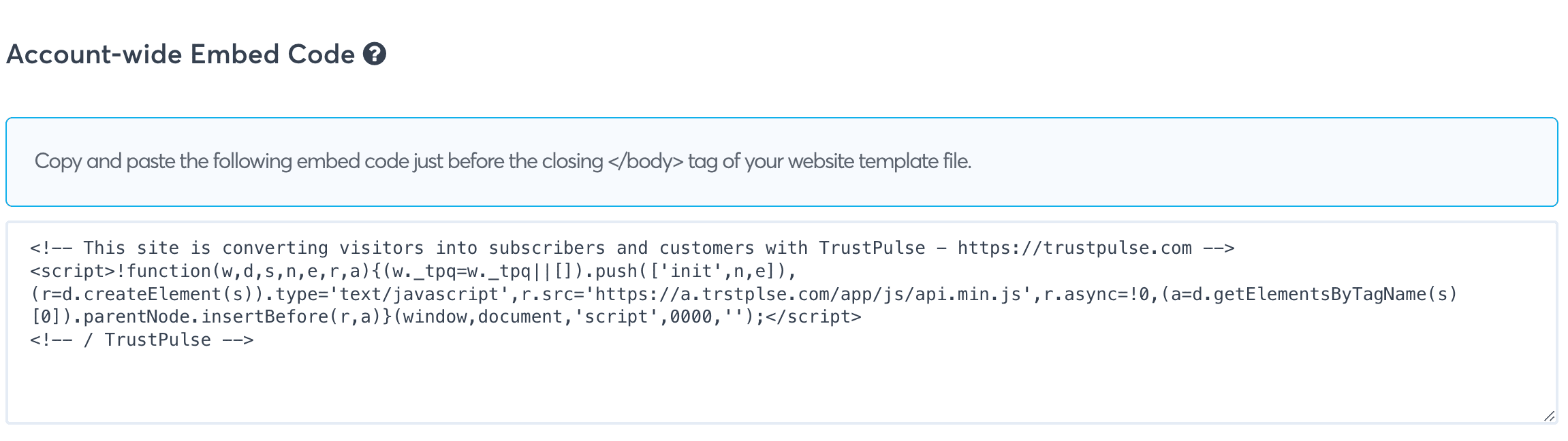 copy your account-wide embed code