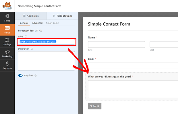 Change form fields in WPForms