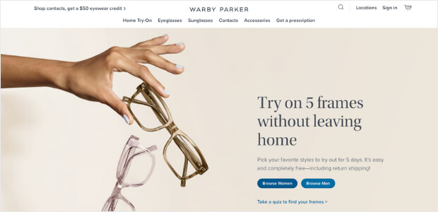 warby parker homepage