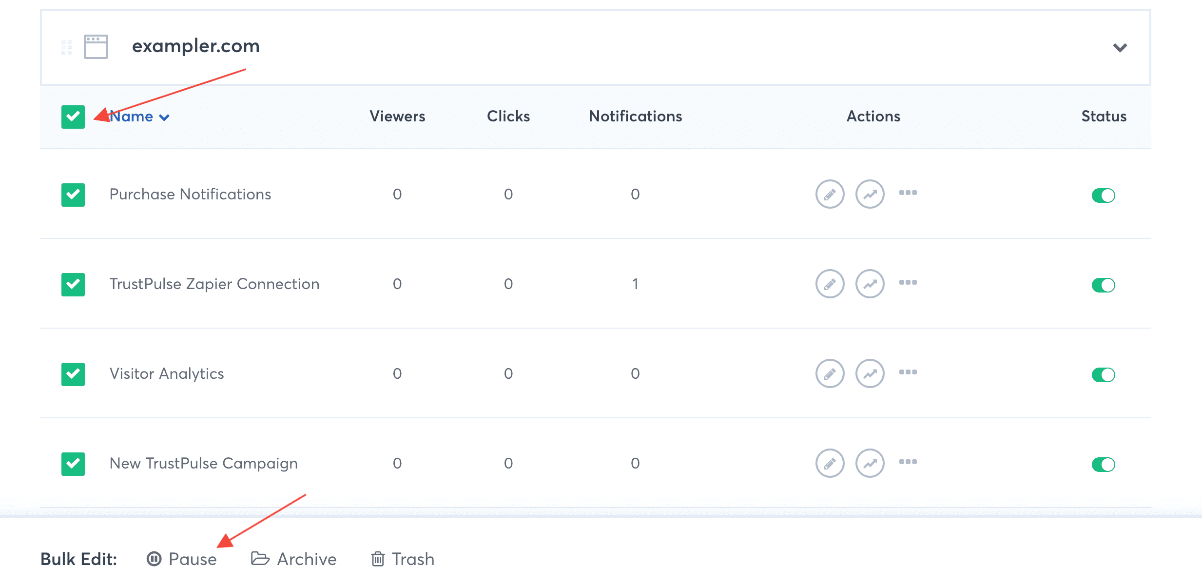 select the campaigns you want to bulk pause