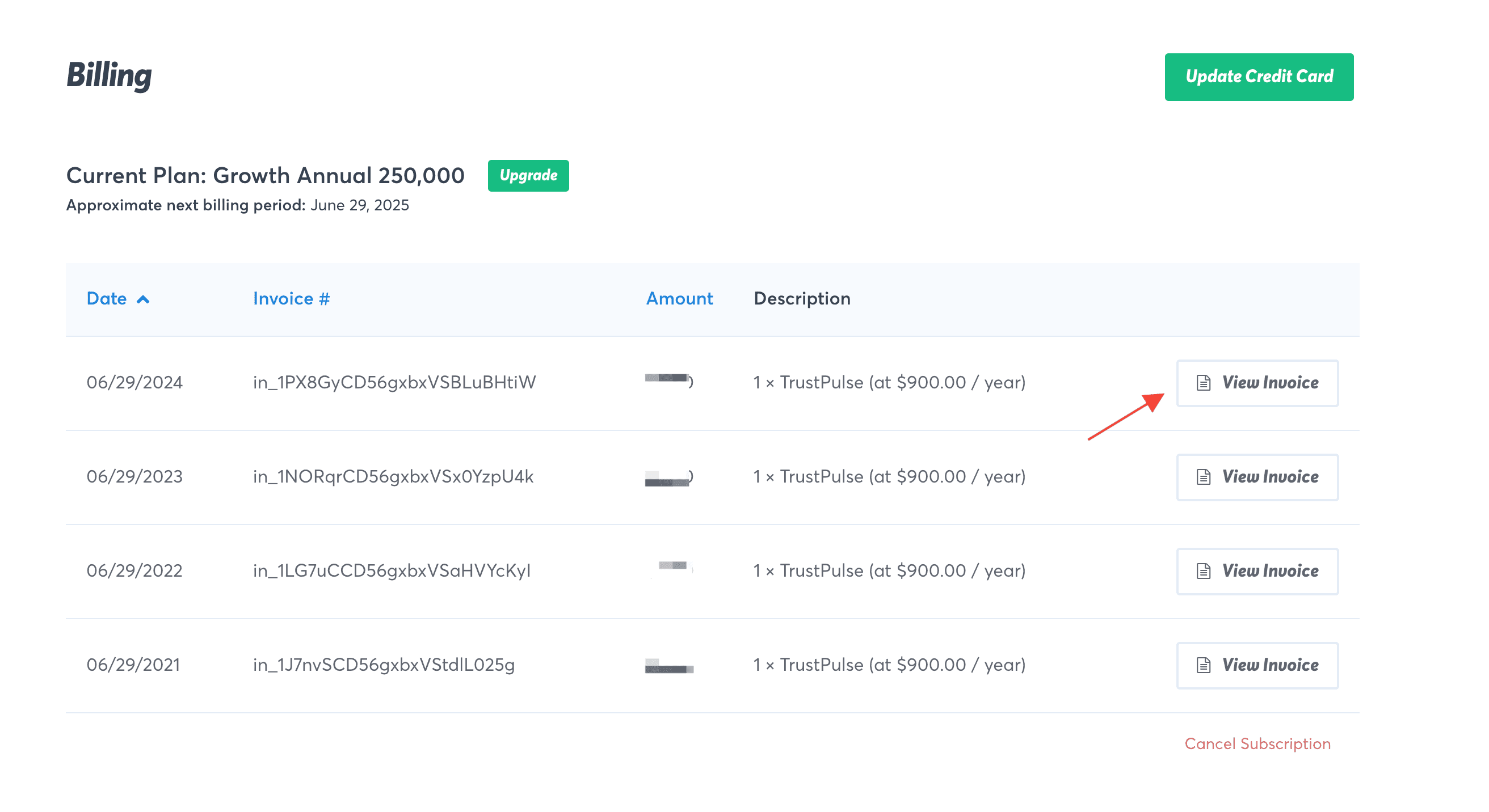 select view invoice on the particular purchase