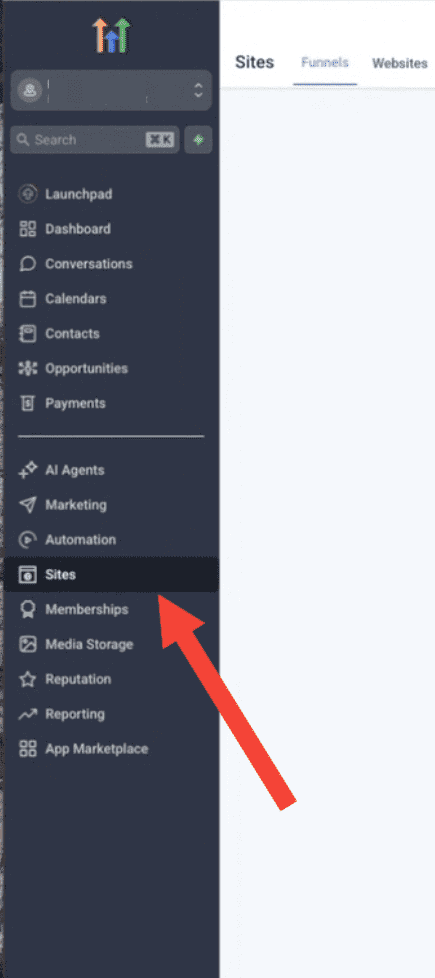 select sites from your GoHighLevel dashboard